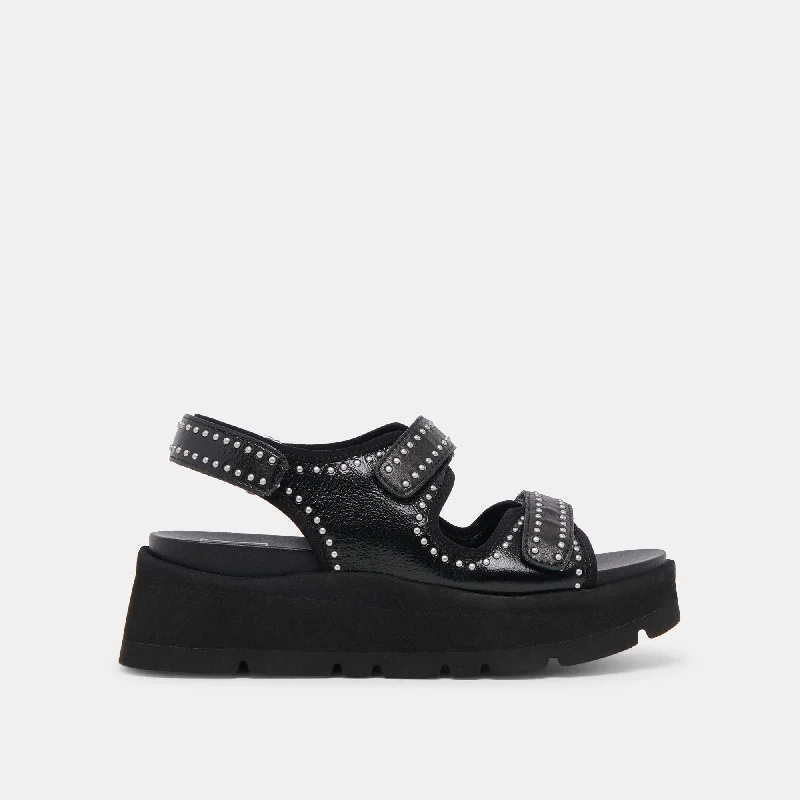 DUBAI STUD SANDALS MIDNIGHT CRINKLE PATENT