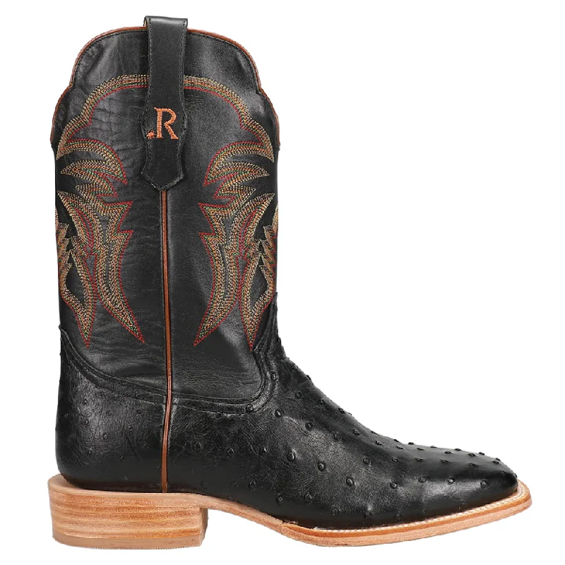 Full Quill Ostrich Embroidered Square Toe Cowboy Boots