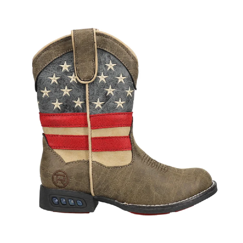 Light Up Patriotic Heel Round Toe Cowboy Boots (Toddler-Little Kid)