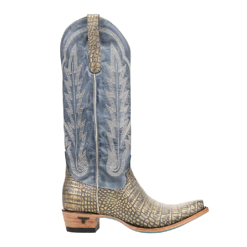 Skylight Embroidered Embossed Croc Caiman Snip Toe Cowboy Boots