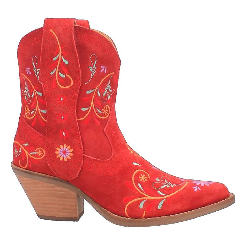 Elegant Women's Heels Sugar Bug Embroidery Floral Round Toe Cowboy Booties