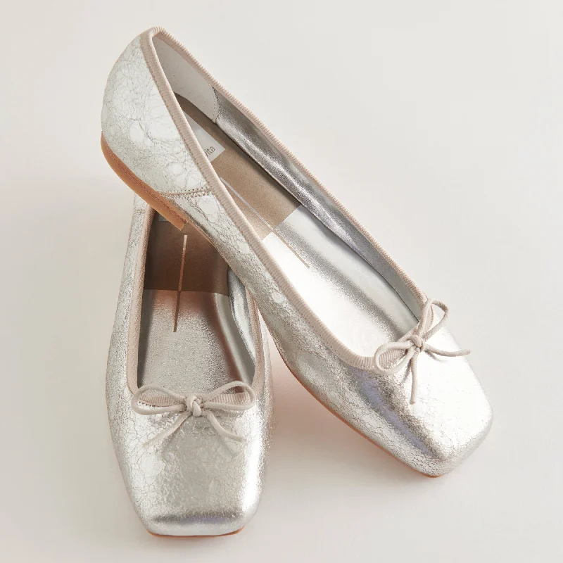 Women's Walking Shoes ANISA BALLET FLATS SILVER DISTRESSED LEATHER