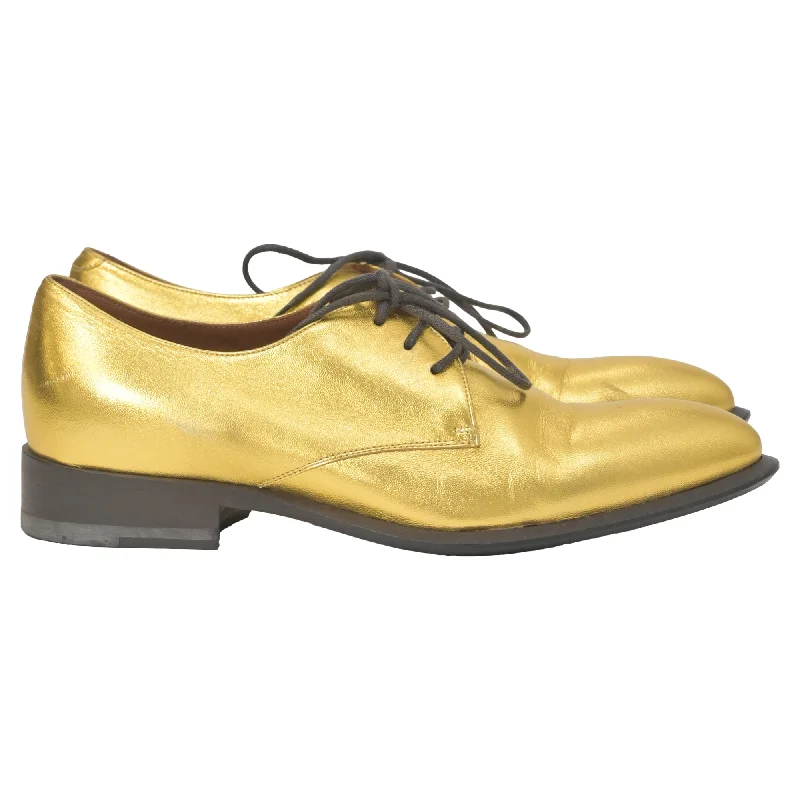 Celine Lace-Up Oxford Shoes in Metallic Gold Leather