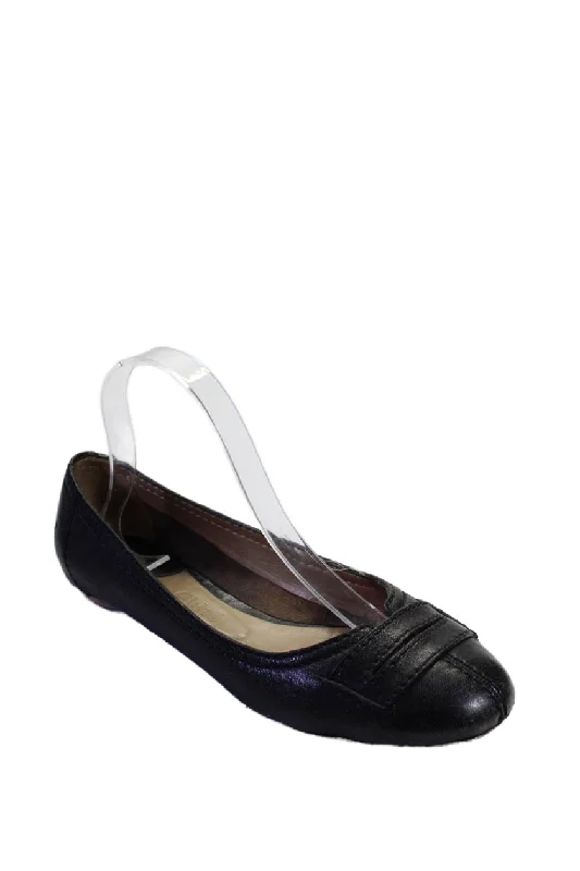 Chloe Womens Leather Slide On Stitching Round Toe Ballet Flats Black