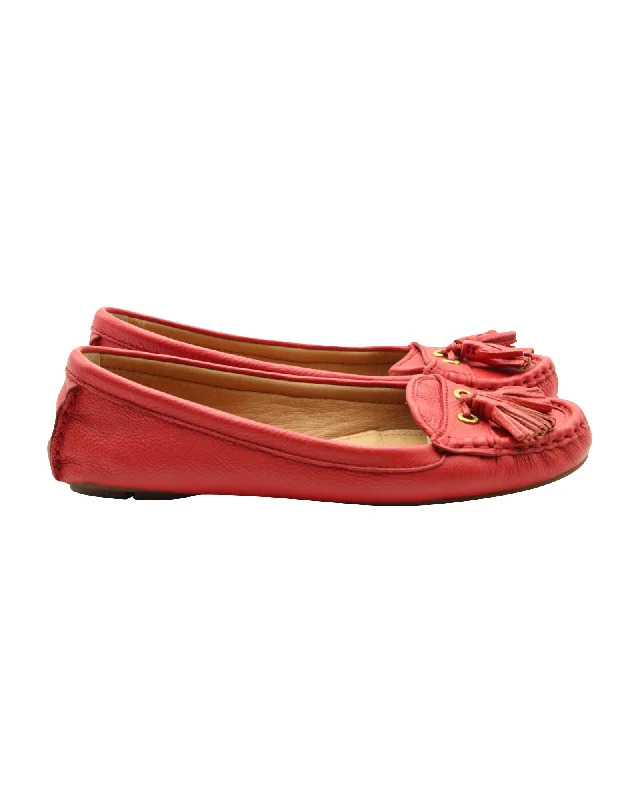 Coach Tassel Loafers in Red Leather