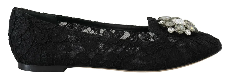 Dolce & Gabbana Elegant Floral Lace Flat Vally Women's Shoes