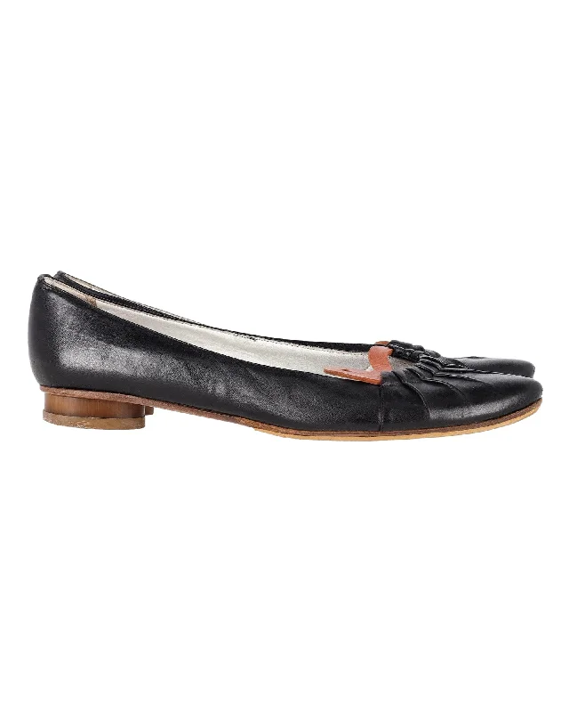 Etro Pleated Ballet Flats in Black Leather