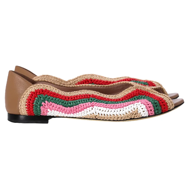 Fendi Chameleon Waves Flats in Multicolor Raffia