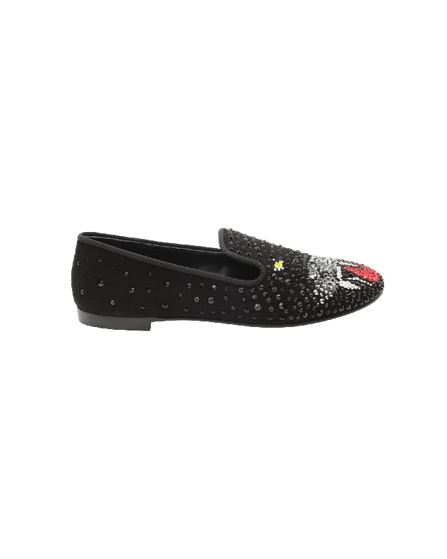 Giuseppe Zanotti Panther Embellished Loafers in Black Suede