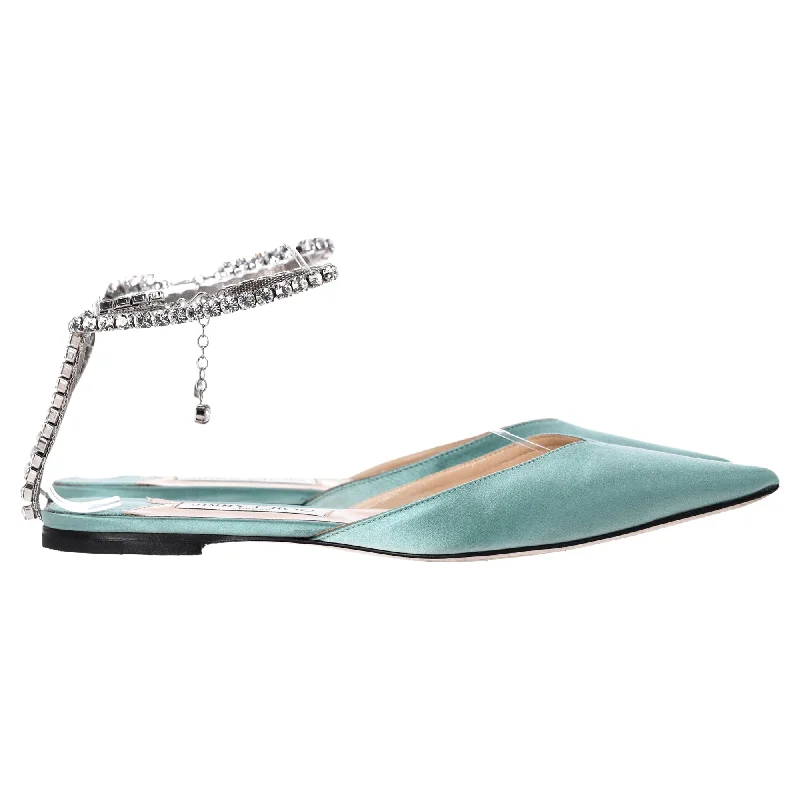 Jimmy Choo Crystal-Embellished Ballerina Shoes In Turquoise Satin