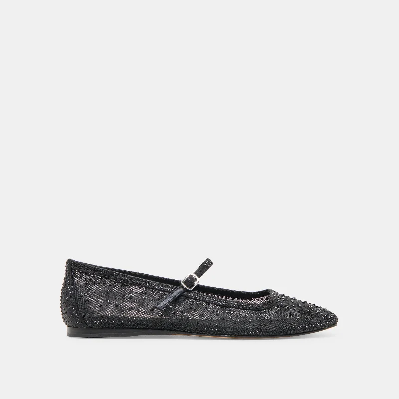 REYES CRYSTAL BALLET FLATS BLACK MESH