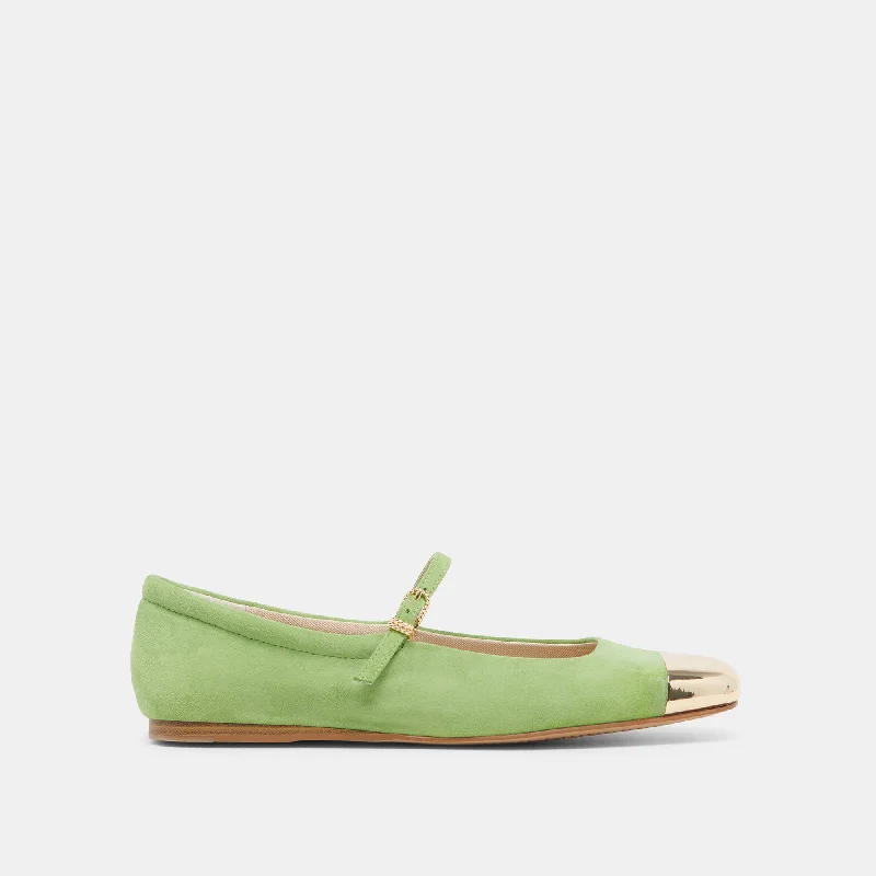 REYES TOE CAP BALLET FLATS LIME SUEDE