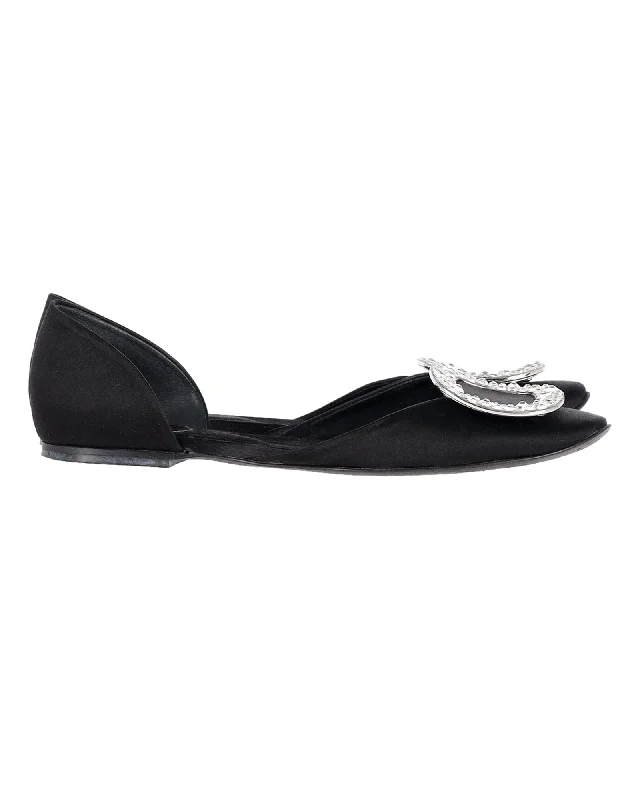 Roger Vivier Chips Prism Embellished Flats in Black Satin