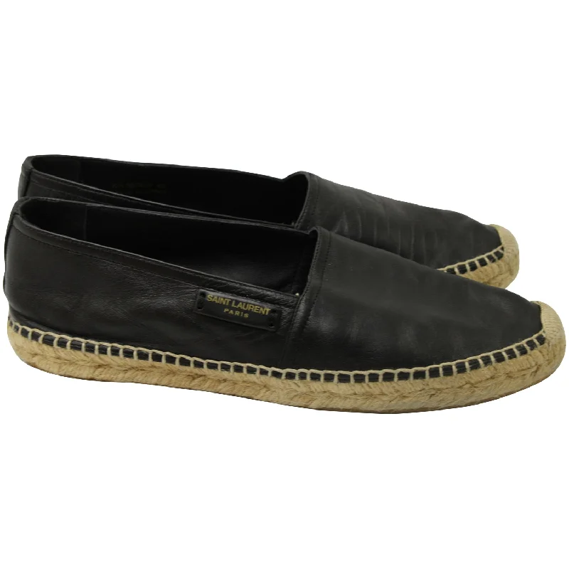 Saint Laurent Round Toe Espadrilles in Black Leather