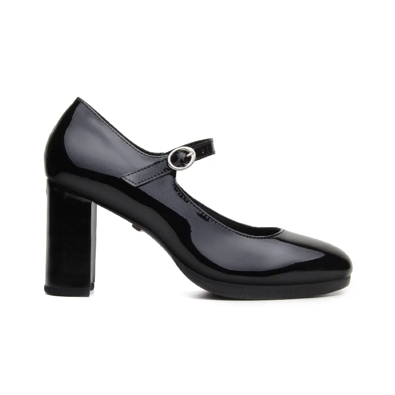 Comfortable Fashion Shoes 'Charlotte' vegan high-heeled Mary-Jane by Zette Shoes - patent black