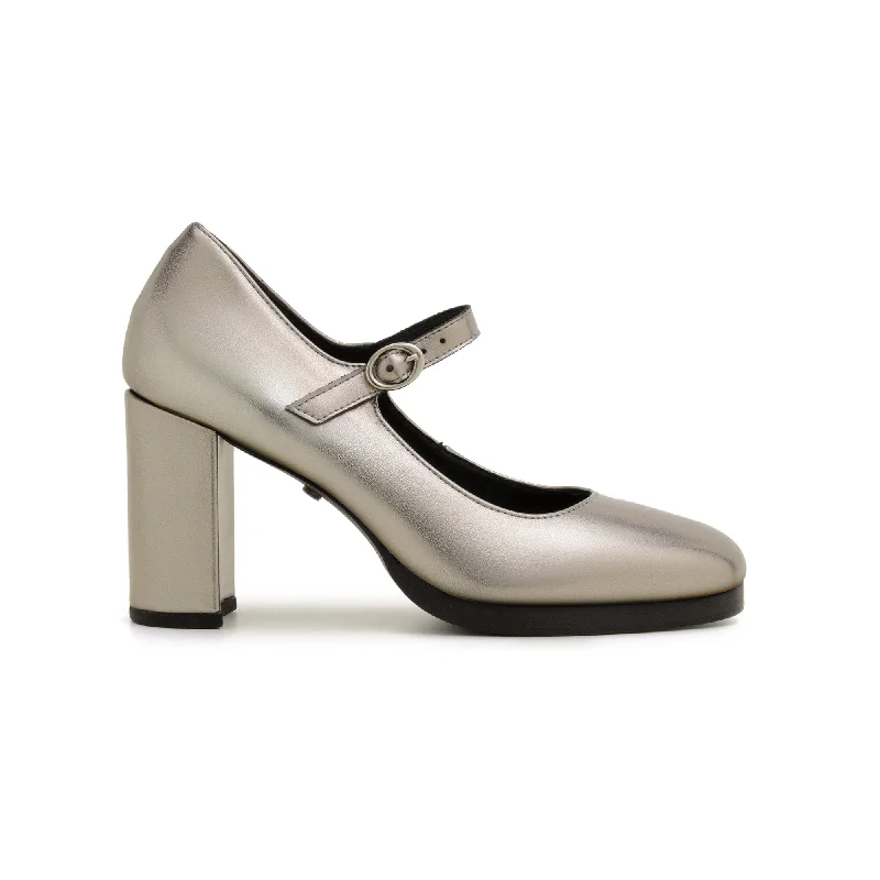 Women's Trendy Boots 'Charlotte' vegan high-heeled Mary-Jane by Zette Shoes - metallic silver