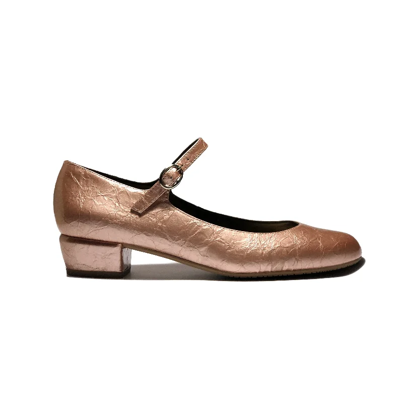 Functional Comfort Shoes Deals 'Gracie' Mary-Jane vegan leather low-heels by Zette Shoes - textured rose gold