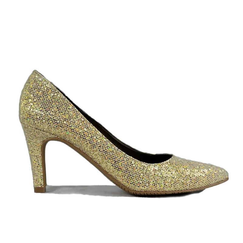 Statement Footwear Discount 'Medina' gold glitter vegan mid-stiletto by Zette Shoes