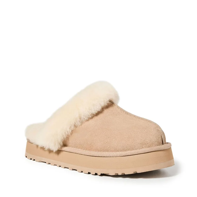 Women's Shoes UGG DISQUETTE Platform Sheepskin & Suede Slippers 1122550 SAND